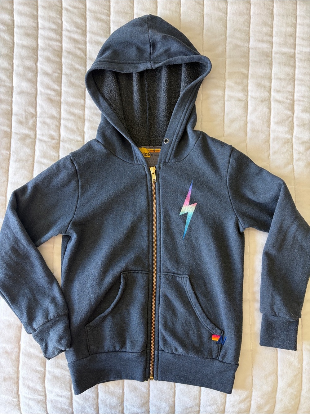 Kids Aviator Nation Navy Zip-Up Hoodie with Lightning Bolt